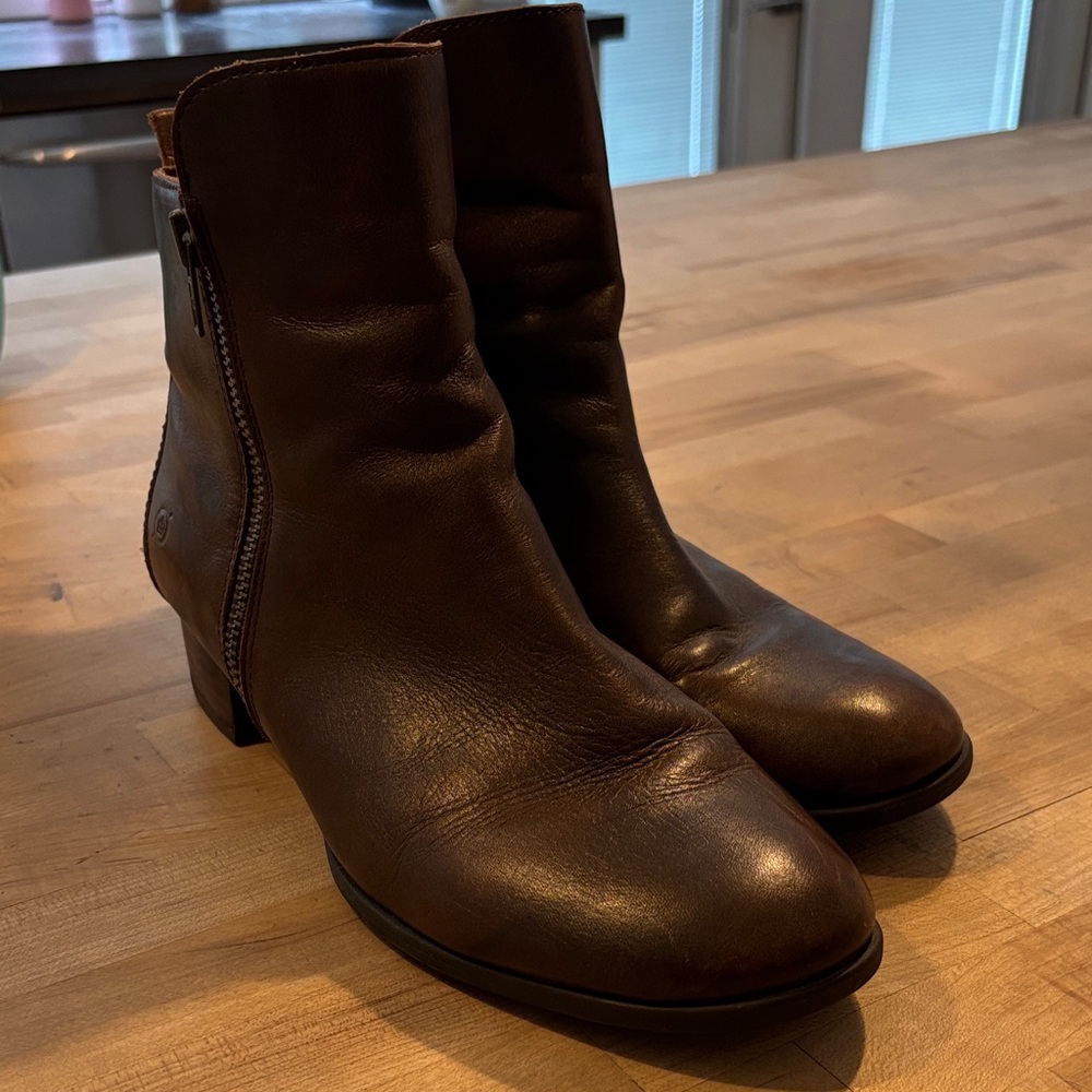 Born Brown Leather Ankle Booties with Side Zip